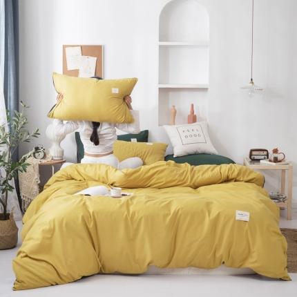 91家纺网 家纺一手货源 找家纺 优宜家 2023新款磨毛双拼四件套 姜黄+灰