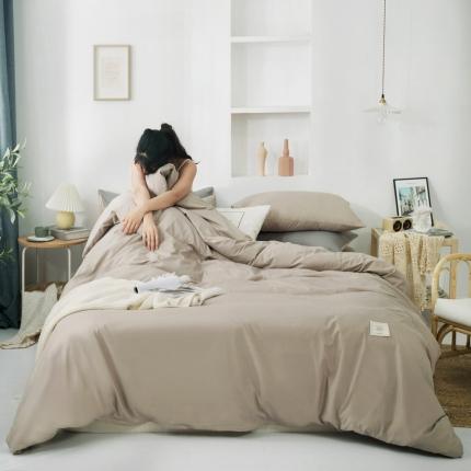 91家纺网 家纺一手货源 找家纺 优宜家 2023新款磨毛双拼四件套 卡其