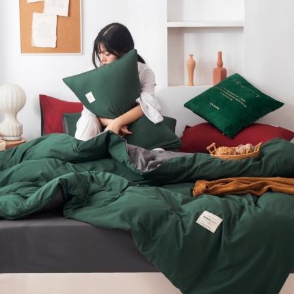 91家纺网 家纺一手货源 找家纺 优宜家 2023新款磨毛双拼四件套 墨绿+灰