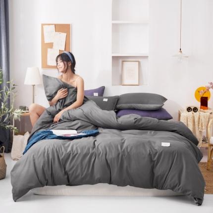 91家纺网 家纺一手货源 找家纺 优宜家 2023新款磨毛双拼四件套 深灰+浅灰