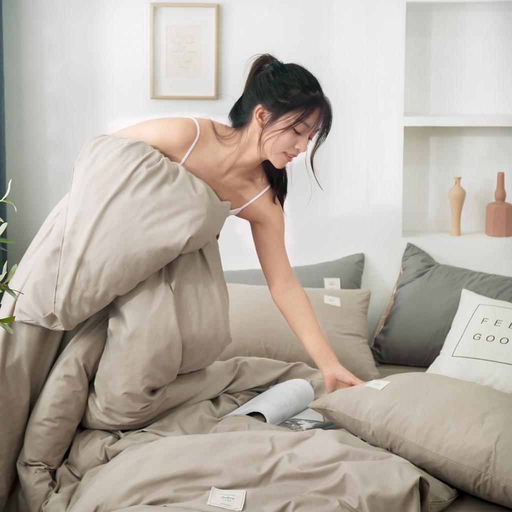 91家纺网 家纺一手货源 找家纺 优宜家 2023新款磨毛双拼四件套 卡其