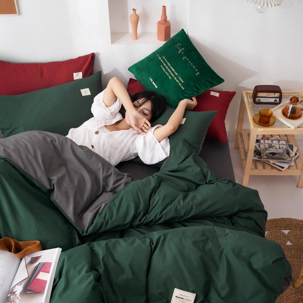 91家纺网 家纺一手货源 找家纺 优宜家 2023新款磨毛双拼四件套 墨绿+灰