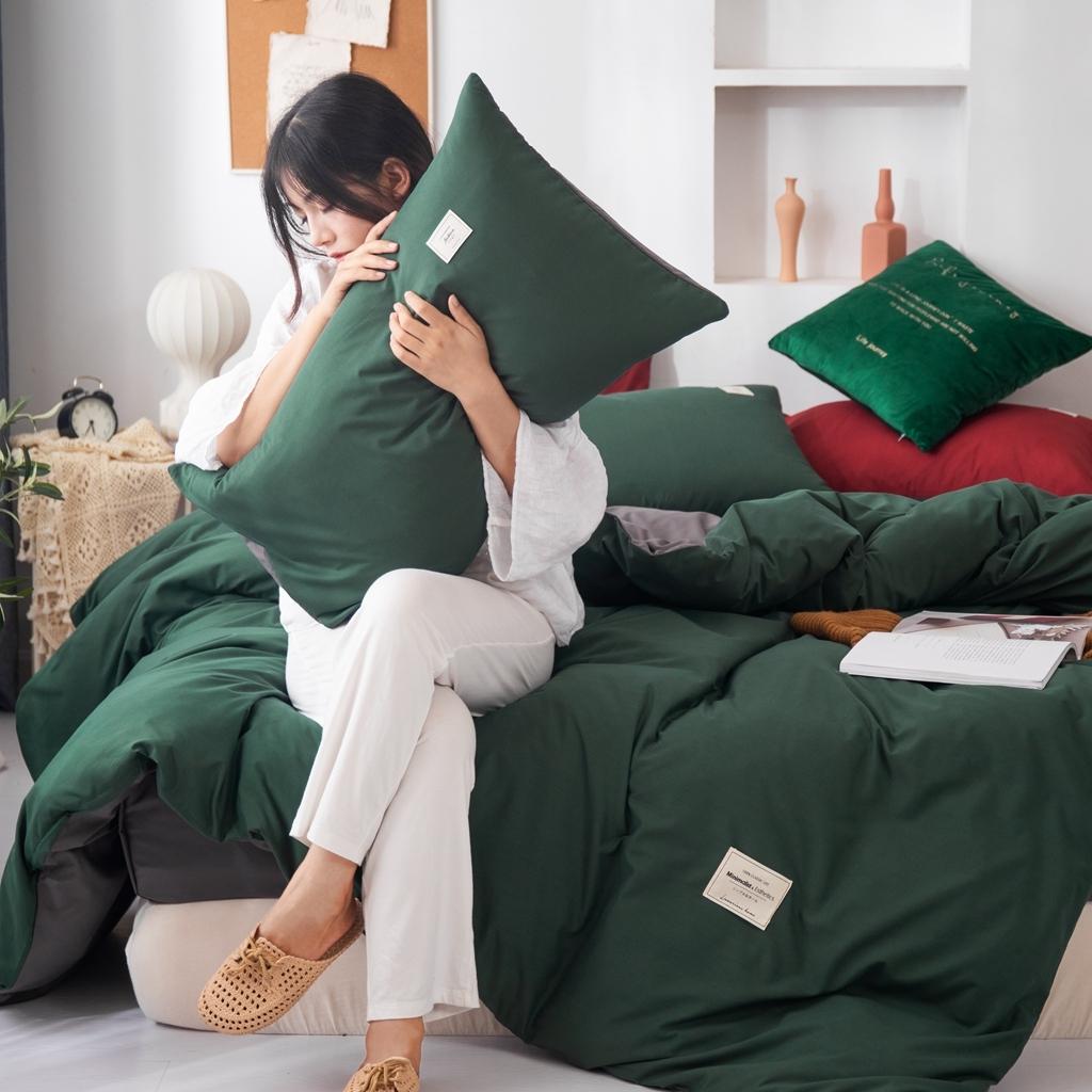 91家纺网 家纺一手货源 找家纺 优宜家 2023新款磨毛双拼四件套 墨绿+灰