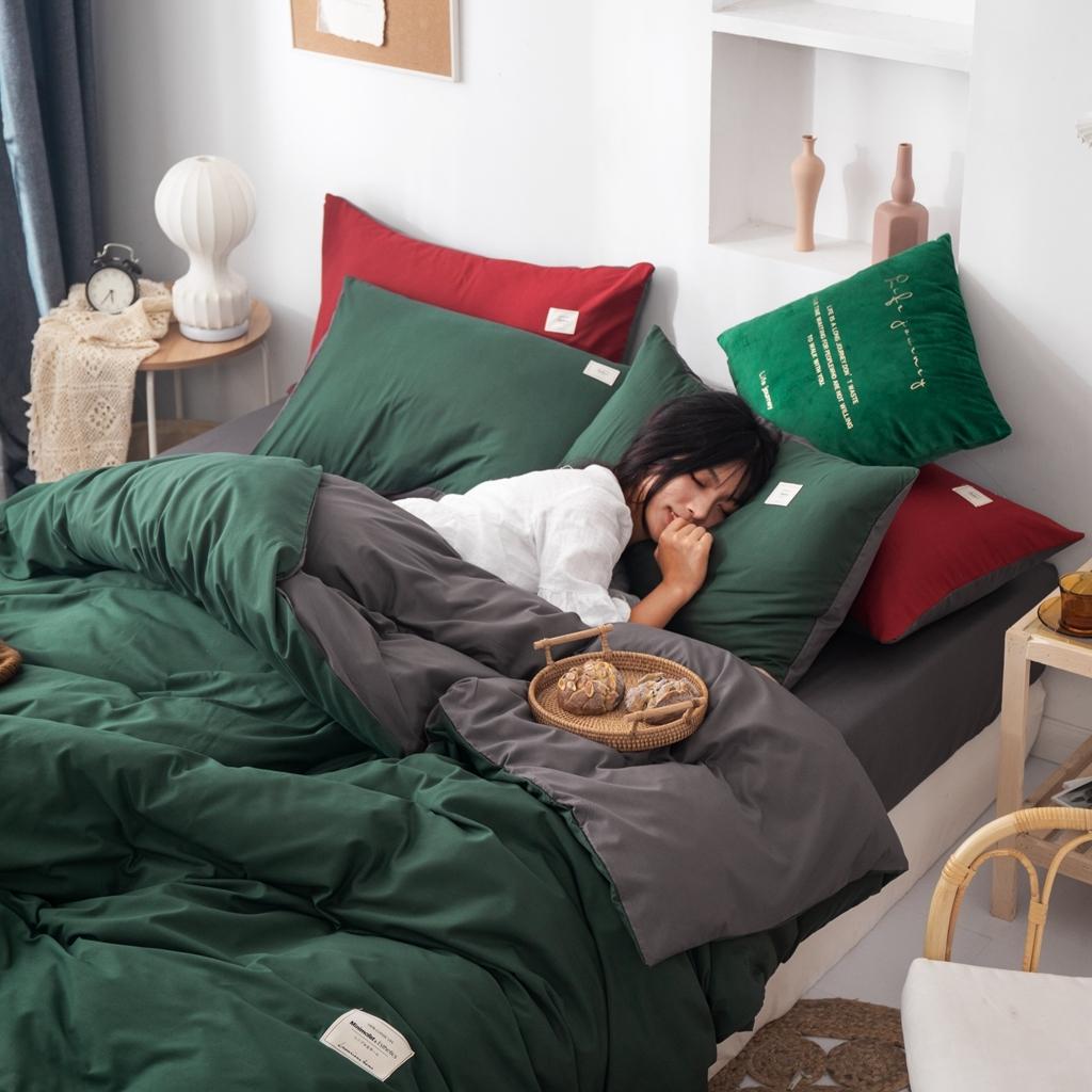 91家纺网 家纺一手货源 找家纺 优宜家 2023新款磨毛双拼四件套 墨绿+灰