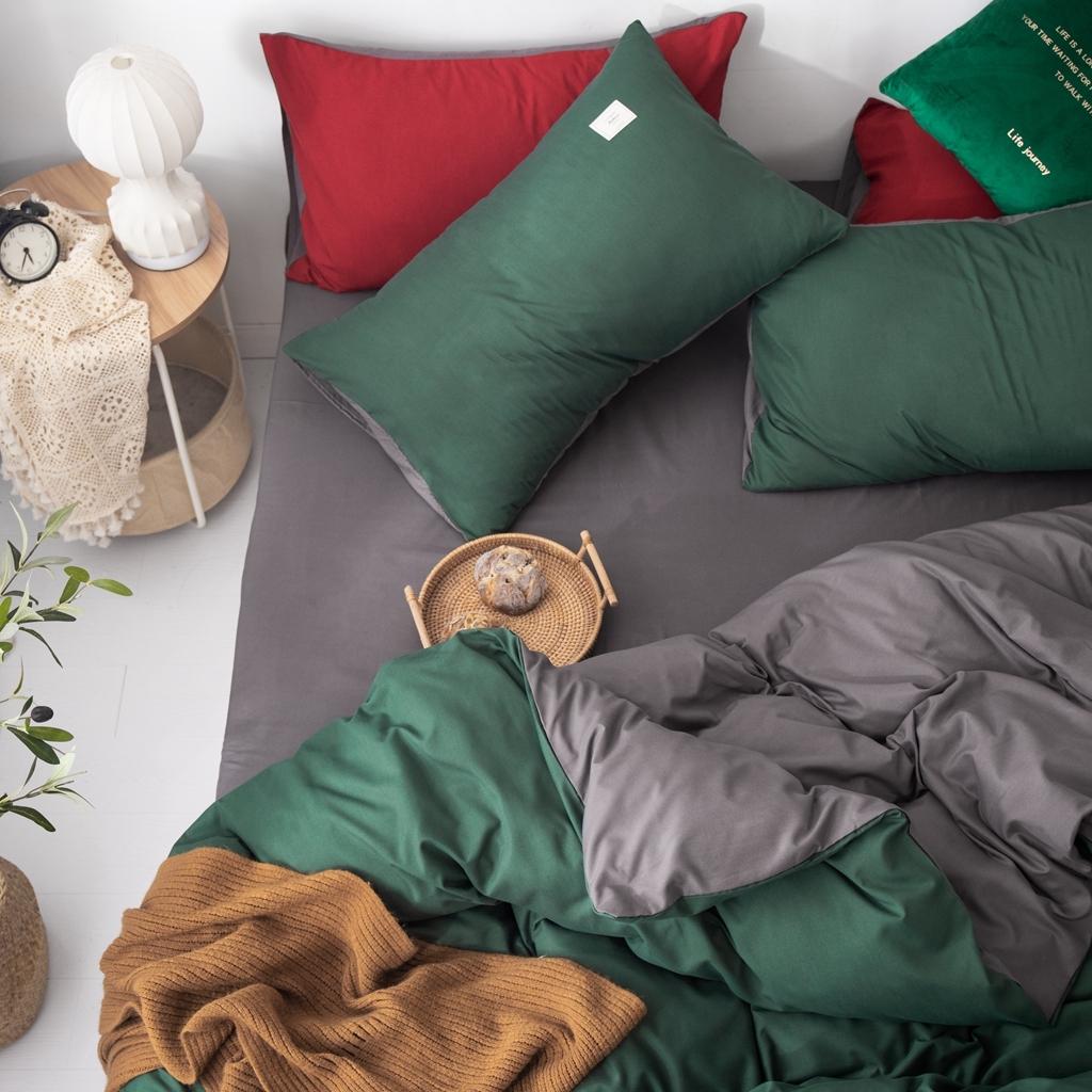 91家纺网 家纺一手货源 找家纺 优宜家 2023新款磨毛双拼四件套 墨绿+灰