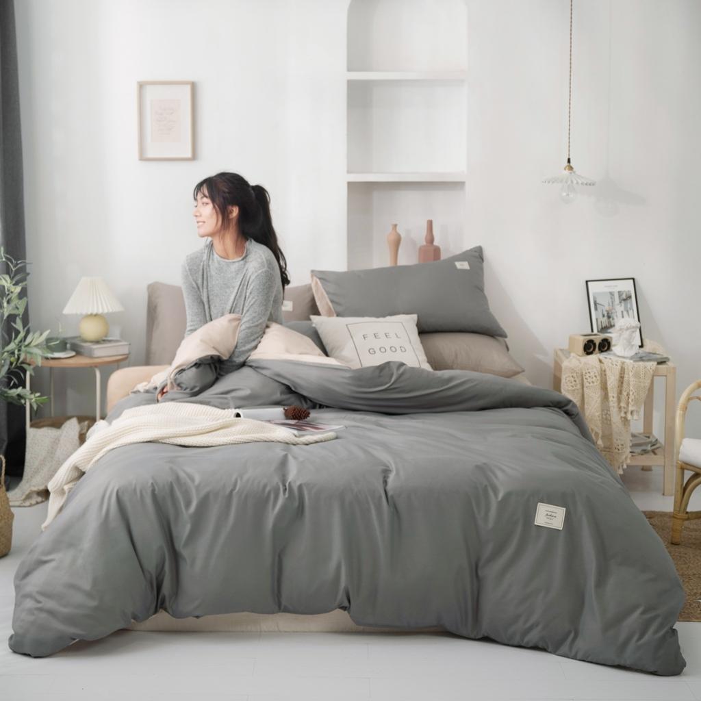 91家纺网 家纺一手货源 找家纺 优宜家 2023新款磨毛双拼四件套 银灰+浅卡