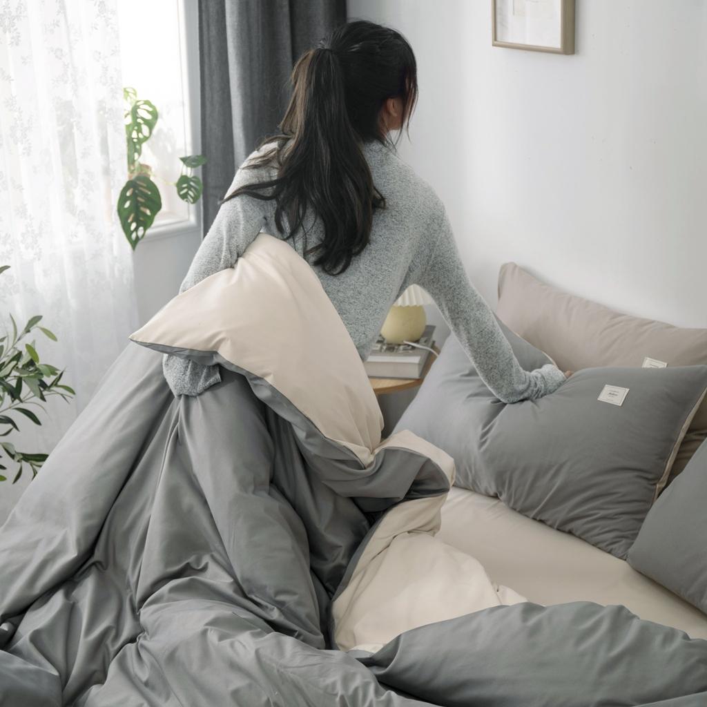 91家纺网 家纺一手货源 找家纺 优宜家 2023新款磨毛双拼四件套 银灰+浅卡