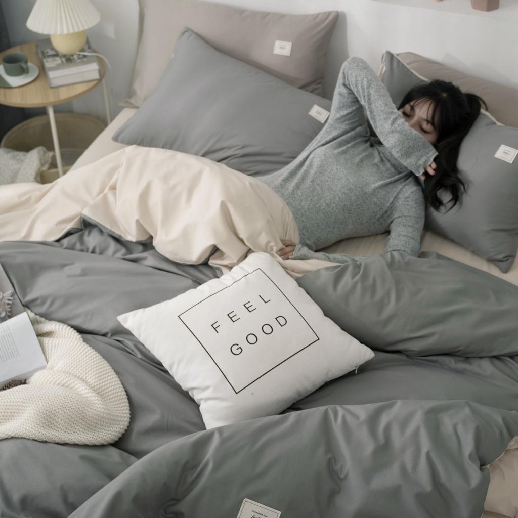 91家纺网 家纺一手货源 找家纺 优宜家 2023新款磨毛双拼四件套 银灰+浅卡