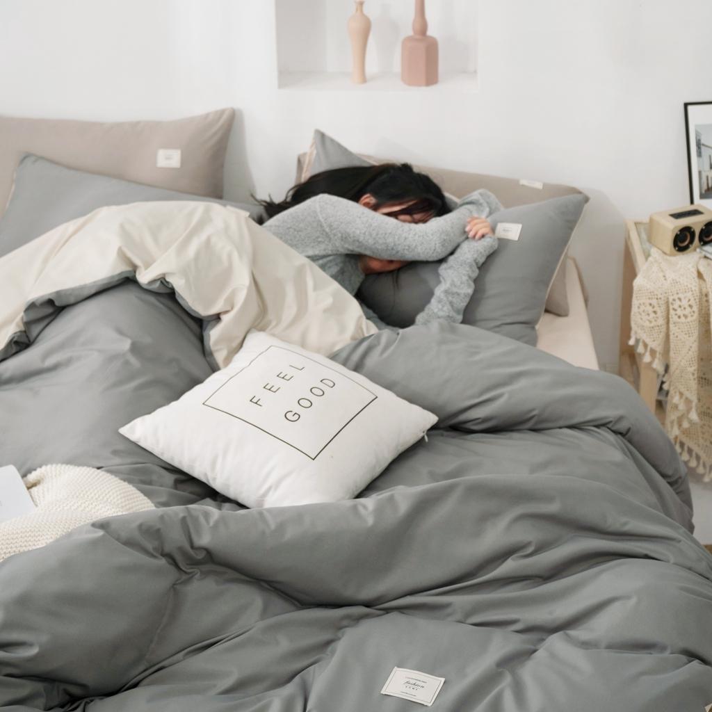 91家纺网 家纺一手货源 找家纺 优宜家 2023新款磨毛双拼四件套 银灰+浅卡