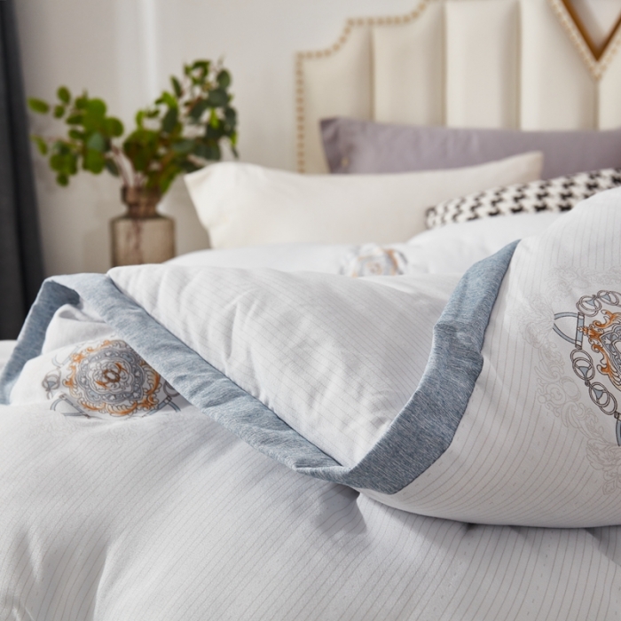 91家纺网 家纺一手货源 找家纺 啊雅家居2025新款富贵绒大豆纤维羽丝绒被冬被 镶边款欧8灰