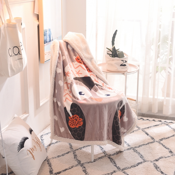 91家纺网 家纺一手货源 找家纺 茗婷家纺 2025款羊羔绒双层加厚保暖儿童毛毯云毯供外贸跨境亚马逊TRMU 爱心猫头鹰