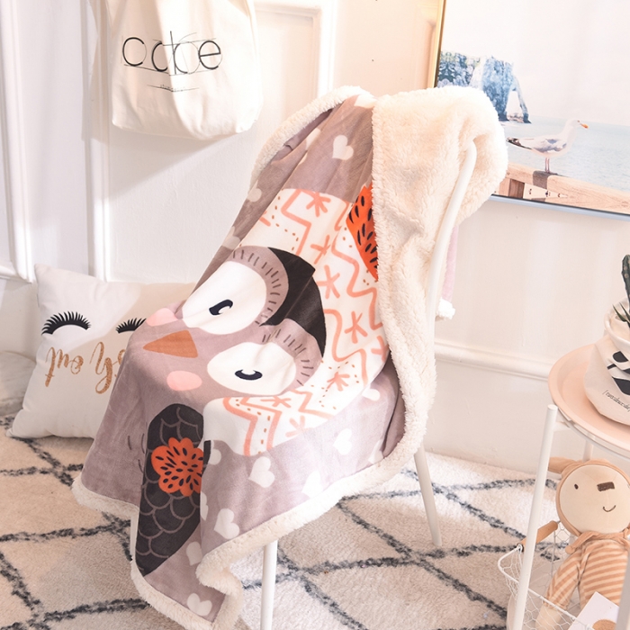 91家纺网 家纺一手货源 找家纺 茗婷家纺 2025款羊羔绒双层加厚保暖儿童毛毯云毯供外贸跨境亚马逊TRMU 爱心猫头鹰