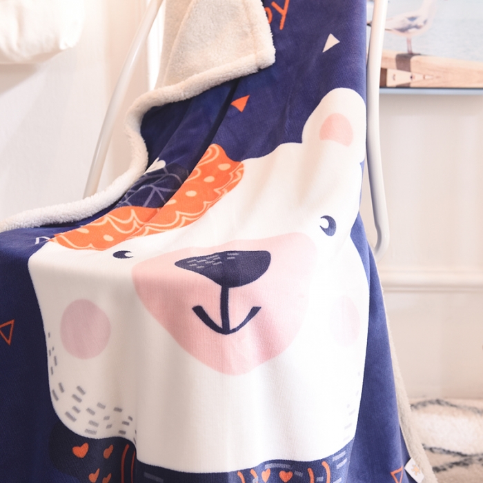 91家纺网 家纺一手货源 找家纺 茗婷家纺 2025款羊羔绒双层加厚保暖儿童毛毯云毯供外贸跨境亚马逊TRMU 可爱小白熊