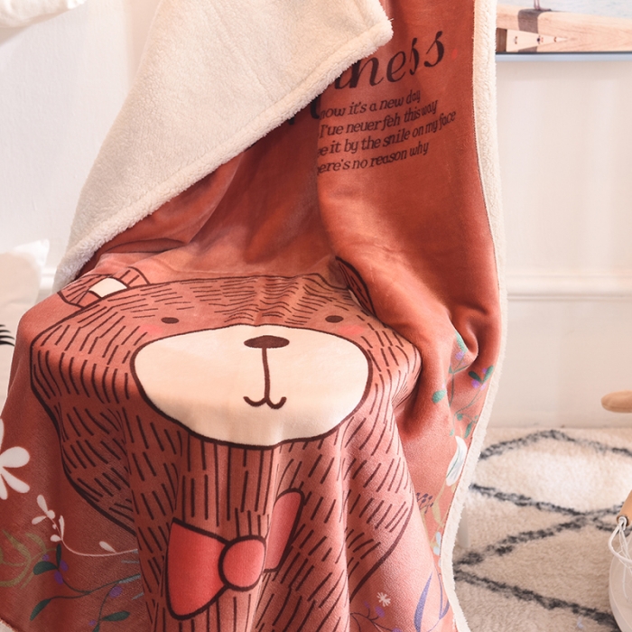 91家纺网 家纺一手货源 找家纺 茗婷家纺 2025款羊羔绒双层加厚保暖儿童毛毯云毯供外贸跨境亚马逊TRMU 云朵熊