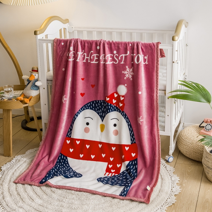 91家纺网 家纺一手货源 找家纺 茗婷家纺 2025新款双层定位童毯 企鹅豆沙