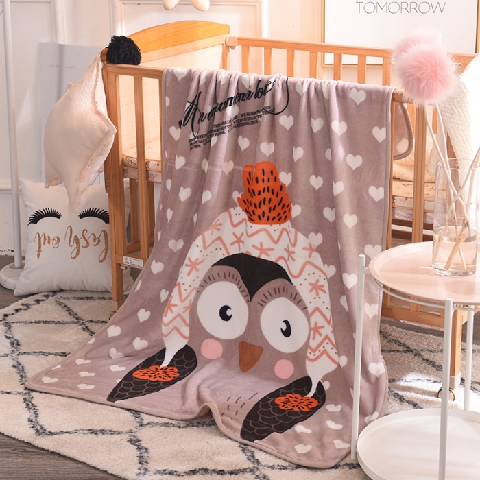 91家纺网 家纺一手货源 找家纺 茗婷家纺 2025新款单层定位童毯 爱心猫头鹰