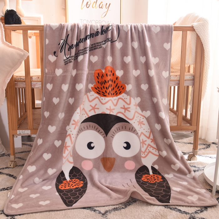 91家纺网 家纺一手货源 找家纺 茗婷家纺 2025新款单层定位童毯 爱心猫头鹰