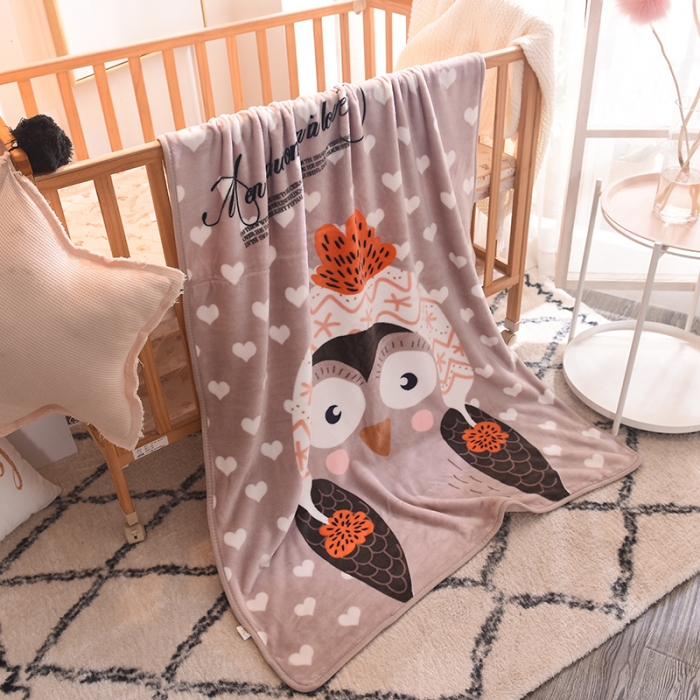 91家纺网 家纺一手货源 找家纺 茗婷家纺 2025新款单层定位童毯 爱心猫头鹰