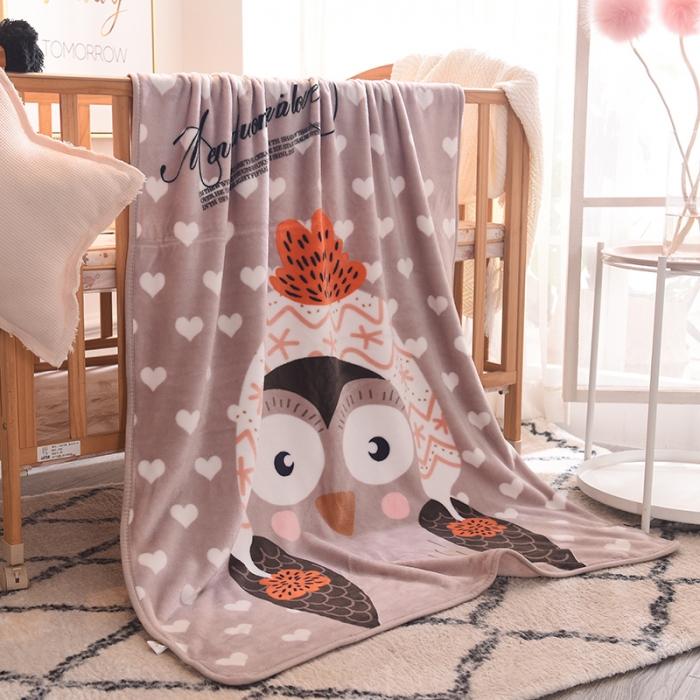 91家纺网 家纺一手货源 找家纺 茗婷家纺 2025新款单层定位童毯 爱心猫头鹰