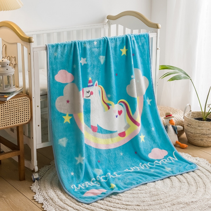 91家纺网 家纺一手货源 找家纺 茗婷家纺 2025新款单层定位童毯 彩虹马