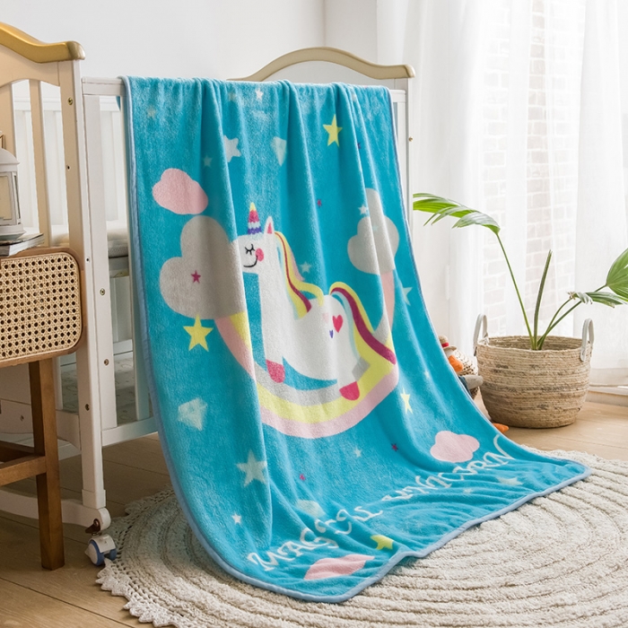 91家纺网 家纺一手货源 找家纺 茗婷家纺 2025新款单层定位童毯 彩虹马