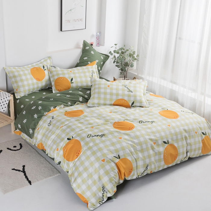 91家纺网 家纺一手货源 找家纺 米粒 2021新款芦荟棉套件 水果橙