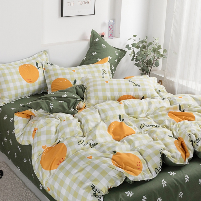 91家纺网 家纺一手货源 找家纺 米粒 2021新款芦荟棉套件 水果橙