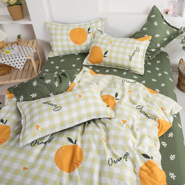 91家纺网 家纺一手货源 找家纺 米粒 2021新款芦荟棉套件 水果橙