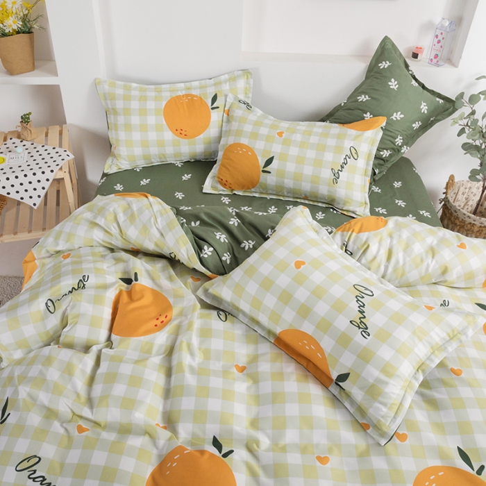 91家纺网 家纺一手货源 找家纺 米粒 2021新款芦荟棉套件 水果橙