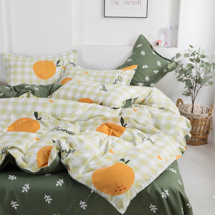 91家纺网 家纺一手货源 找家纺 米粒 2021新款芦荟棉套件 水果橙