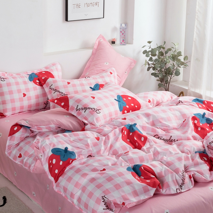 91家纺网 家纺一手货源 找家纺 米粒 2021新款芦荟棉套件 草莓格