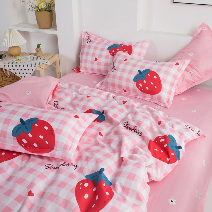 91家纺网 家纺一手货源 找家纺 米粒 2021新款芦荟棉套件 草莓格