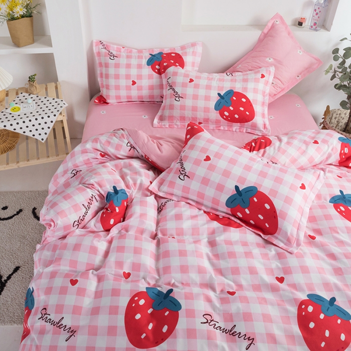 91家纺网 家纺一手货源 找家纺 米粒 2021新款芦荟棉套件 草莓格