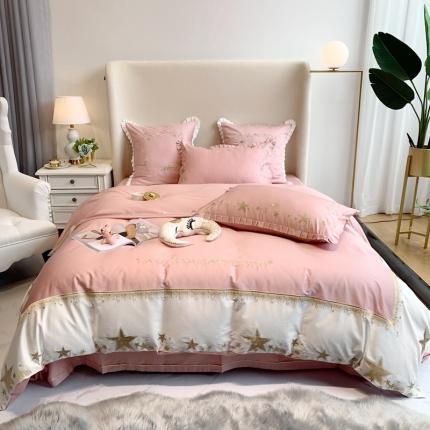 91家纺网 家纺一手货源 找家纺 馨蕊家居 2021新款60s双股埃及长绒棉四件套 晚安萝莉粉