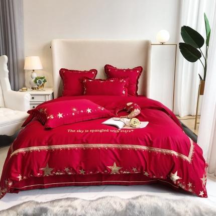 馨蕊家居 2021新款60s双股埃及长绒棉四件套 晚安温莎红