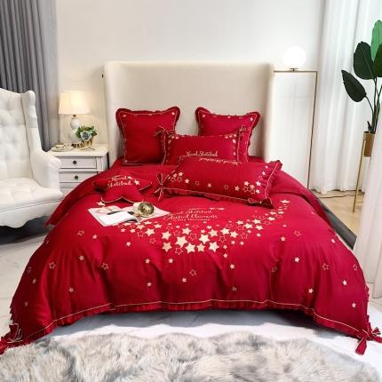 91家纺网 家纺一手货源 找家纺 馨蕊家居 2021新款60s双股埃及长绒棉四件套 星愿温莎红