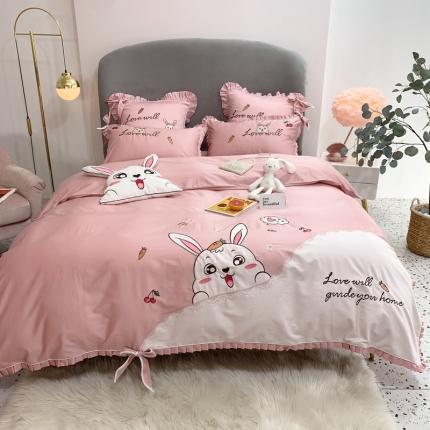 馨蕊家居 2021新款60s双股埃及长绒棉四件套 玥宝兔粉