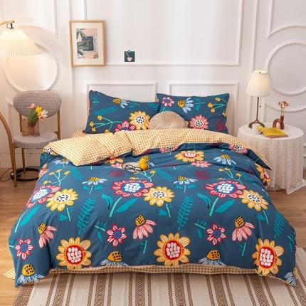 91家纺网 家纺一手货源 找家纺 珺柔 2020新花型13070全棉四件套 太阳花（蓝色）