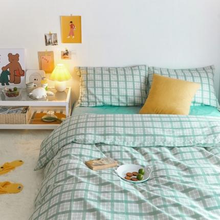 梦家居 2020新款全棉复古格系列四件套 奶油绿格