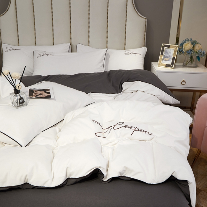 91家纺网 家纺一手货源 找家纺 曼谷 新款轻奢刺绣四件套菲洛斯系列 菲洛斯-白+灰