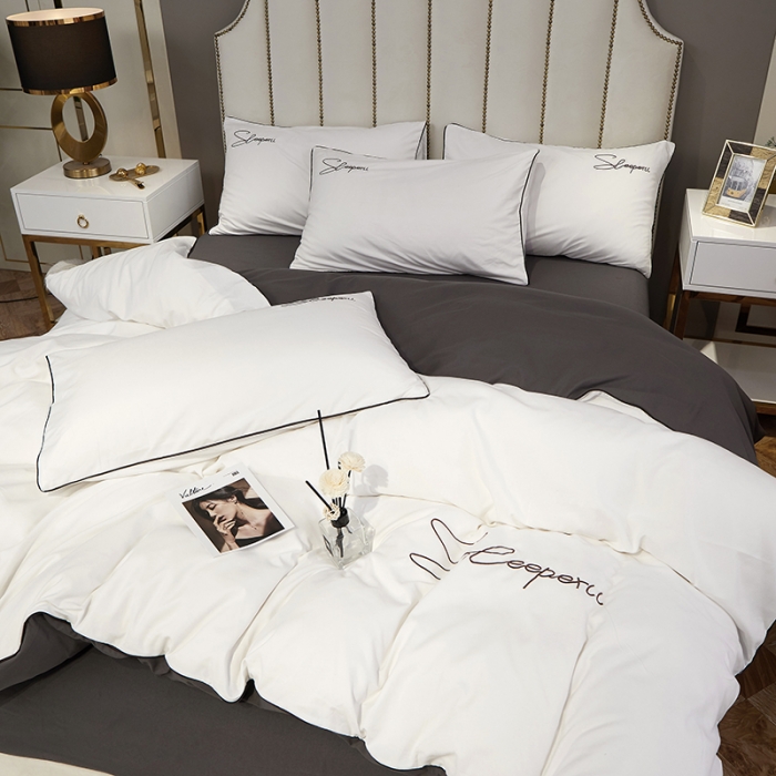 91家纺网 家纺一手货源 找家纺 曼谷 新款轻奢刺绣四件套菲洛斯系列 菲洛斯-白+灰