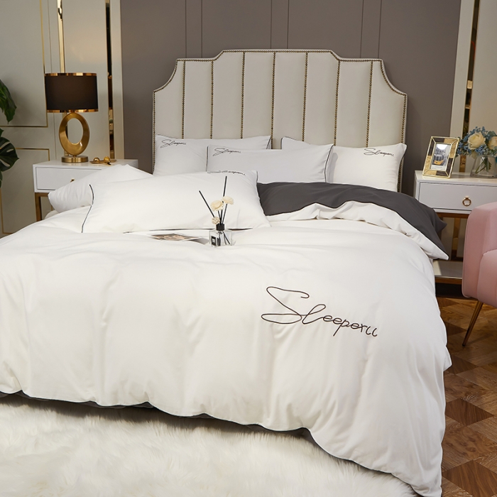 91家纺网 家纺一手货源 找家纺 曼谷 新款轻奢刺绣四件套菲洛斯系列 菲洛斯-白+灰