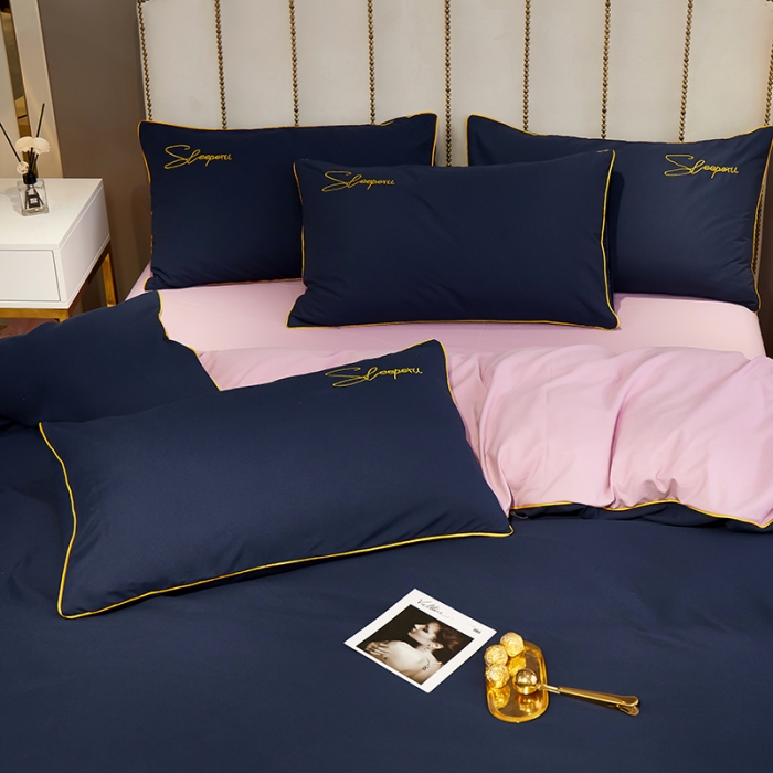 91家纺网 家纺一手货源 找家纺 曼谷 新款轻奢刺绣四件套菲洛斯系列 菲洛斯-藏青+粉