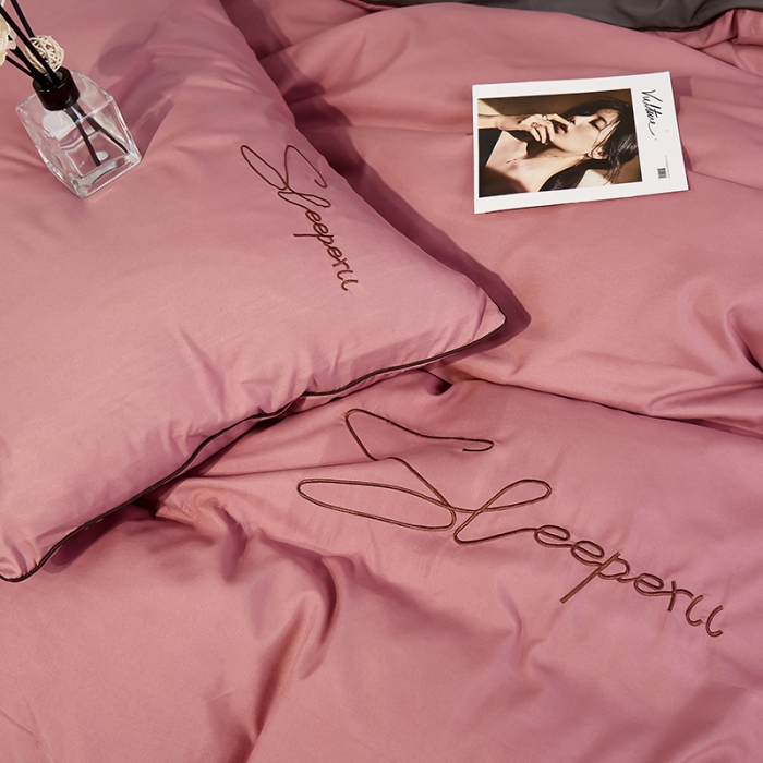 91家纺网 家纺一手货源 找家纺 曼谷 新款轻奢刺绣四件套菲洛斯系列 菲洛斯-豆沙+灰