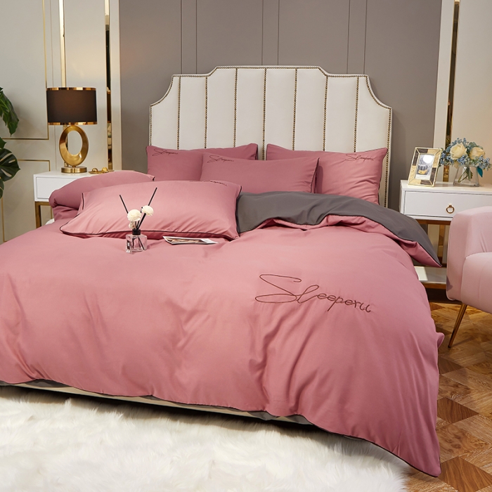 91家纺网 家纺一手货源 找家纺 曼谷 新款轻奢刺绣四件套菲洛斯系列 菲洛斯-豆沙+灰