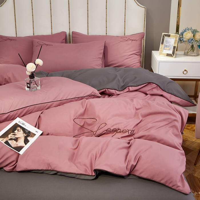 91家纺网 家纺一手货源 找家纺 曼谷 新款轻奢刺绣四件套菲洛斯系列 菲洛斯-豆沙+灰