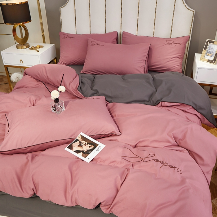 91家纺网 家纺一手货源 找家纺 曼谷 新款轻奢刺绣四件套菲洛斯系列 菲洛斯-豆沙+灰