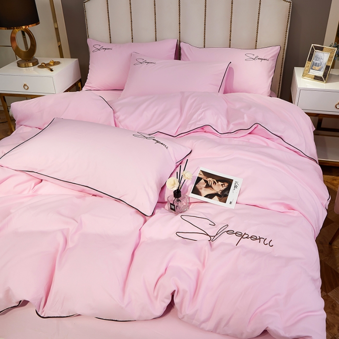 91家纺网 家纺一手货源 找家纺 曼谷 新款轻奢刺绣四件套菲洛斯系列 菲洛斯-粉