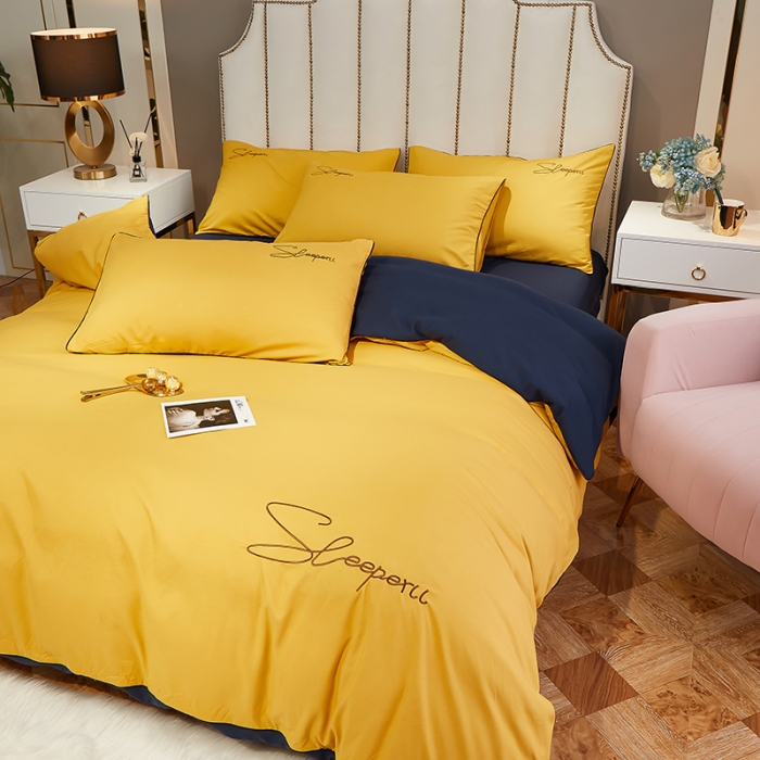 91家纺网 家纺一手货源 找家纺 曼谷 新款轻奢刺绣四件套菲洛斯系列 菲洛斯-黄+藏青