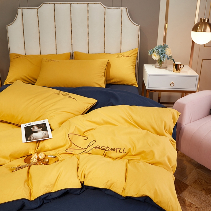 91家纺网 家纺一手货源 找家纺 曼谷 新款轻奢刺绣四件套菲洛斯系列 菲洛斯-黄+藏青